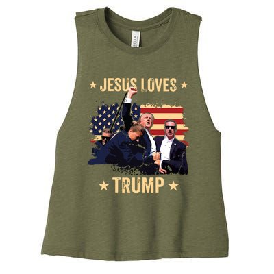 Jesus Loves Trump 2024 Donald Trump Rally 2024 Fist Women's Racerback Cropped Tank