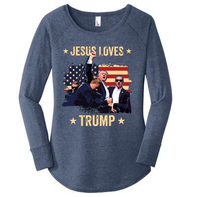 Jesus Loves Trump 2024 Donald Trump Rally 2024 Fist Women's Perfect Tri Tunic Long Sleeve Shirt