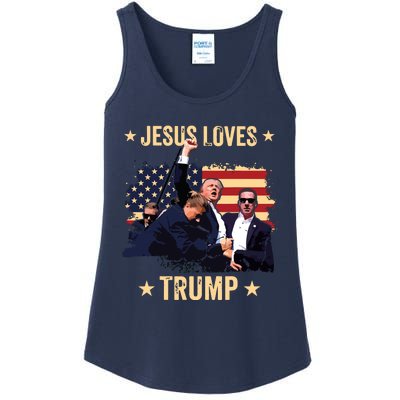 Jesus Loves Trump 2024 Donald Trump Rally 2024 Fist Ladies Essential Tank