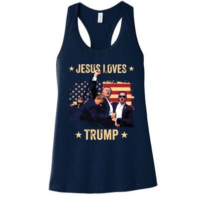 Jesus Loves Trump 2024 Donald Trump Rally 2024 Fist Women's Racerback Tank