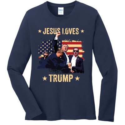 Jesus Loves Trump 2024 Donald Trump Rally 2024 Fist Ladies Long Sleeve Shirt