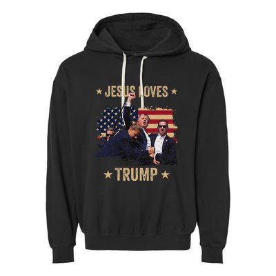 Jesus Loves Trump 2024 Rally Support Garment-Dyed Fleece Hoodie