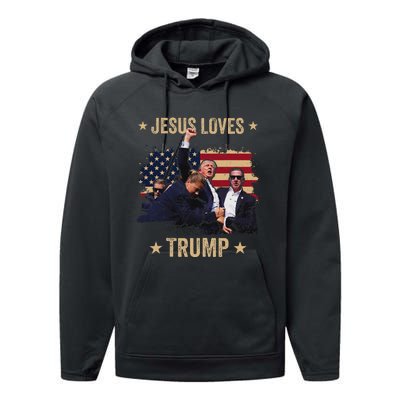 Jesus Loves Trump 2024 Rally Support Performance Fleece Hoodie