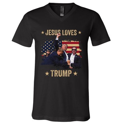 Jesus Loves Trump 2024 Rally Support V-Neck T-Shirt