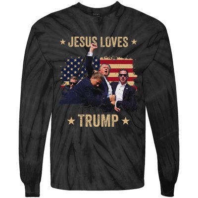 Jesus Loves Trump 2024 Rally Support Tie-Dye Long Sleeve Shirt