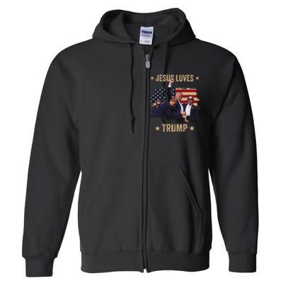 Jesus Loves Trump 2024 Rally Support Full Zip Hoodie