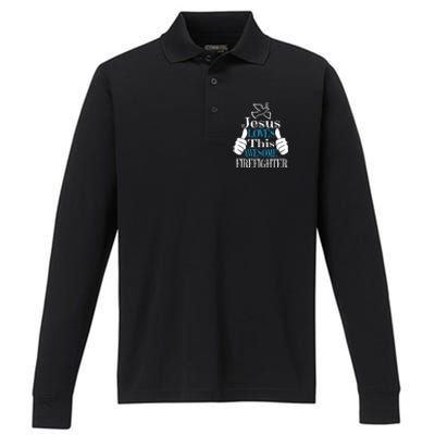 Jesus Loves This Awesome Firefighter Religious Christian Cute Gift Performance Long Sleeve Polo