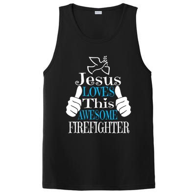 Jesus Loves This Awesome Firefighter Religious Christian Cute Gift PosiCharge Competitor Tank