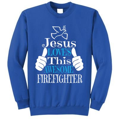 Jesus Loves This Awesome Firefighter Religious Christian Cute Gift Sweatshirt