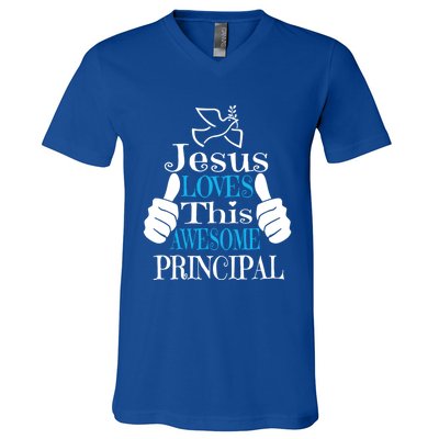 Jesus Loves This Awesome Principal Cute Religious Christian Funny Gift V-Neck T-Shirt