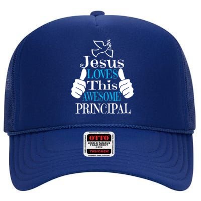 Jesus Loves This Awesome Principal Cute Religious Christian Funny Gift High Crown Mesh Back Trucker Hat