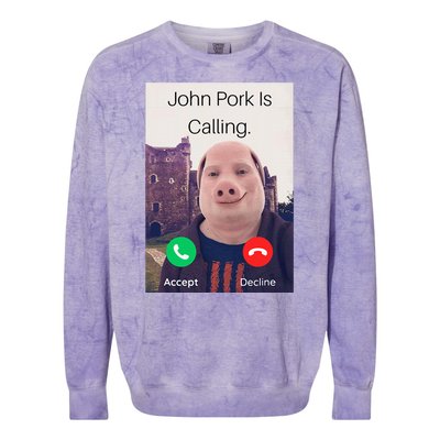 John Pork Is Calling Fuuny Answer Call Phone  Colorblast Crewneck Sweatshirt