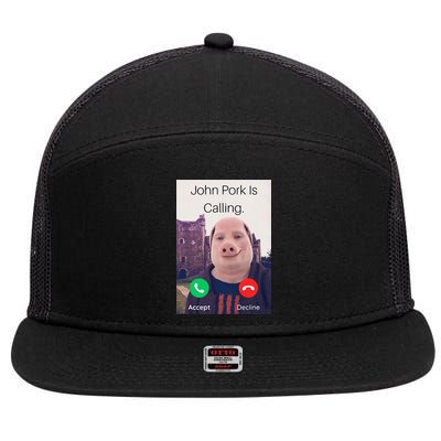 John Pork Is Calling Fuuny Answer Call Phone  7 Panel Mesh Trucker Snapback Hat