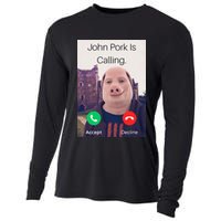 John Pork Is Calling Fuuny Answer Call Phone  Cooling Performance Long Sleeve Crew