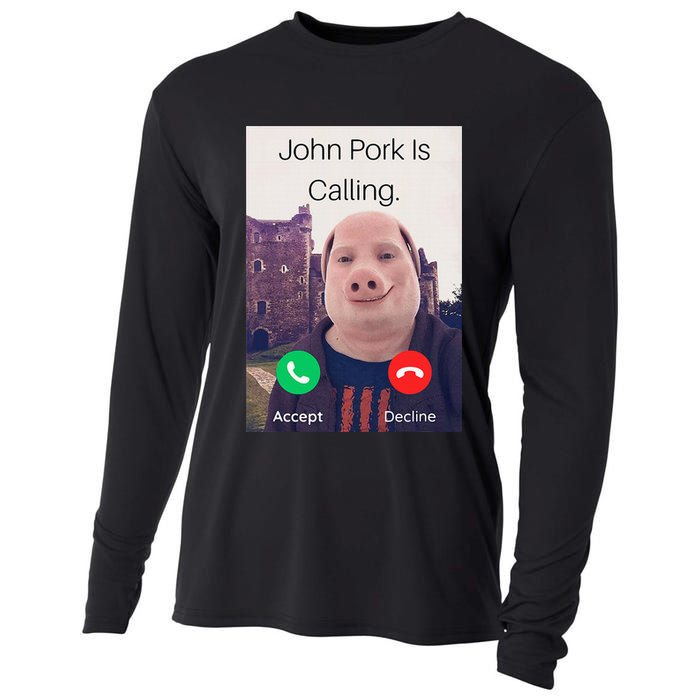 John Pork Is Calling Fuuny Answer Call Phone  Cooling Performance Long Sleeve Crew