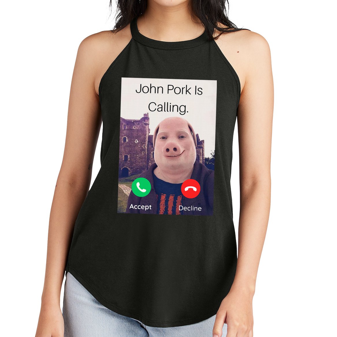 John Pork Is Calling Fuuny Answer Call Phone  Women's Perfect Tri Rocker Tank