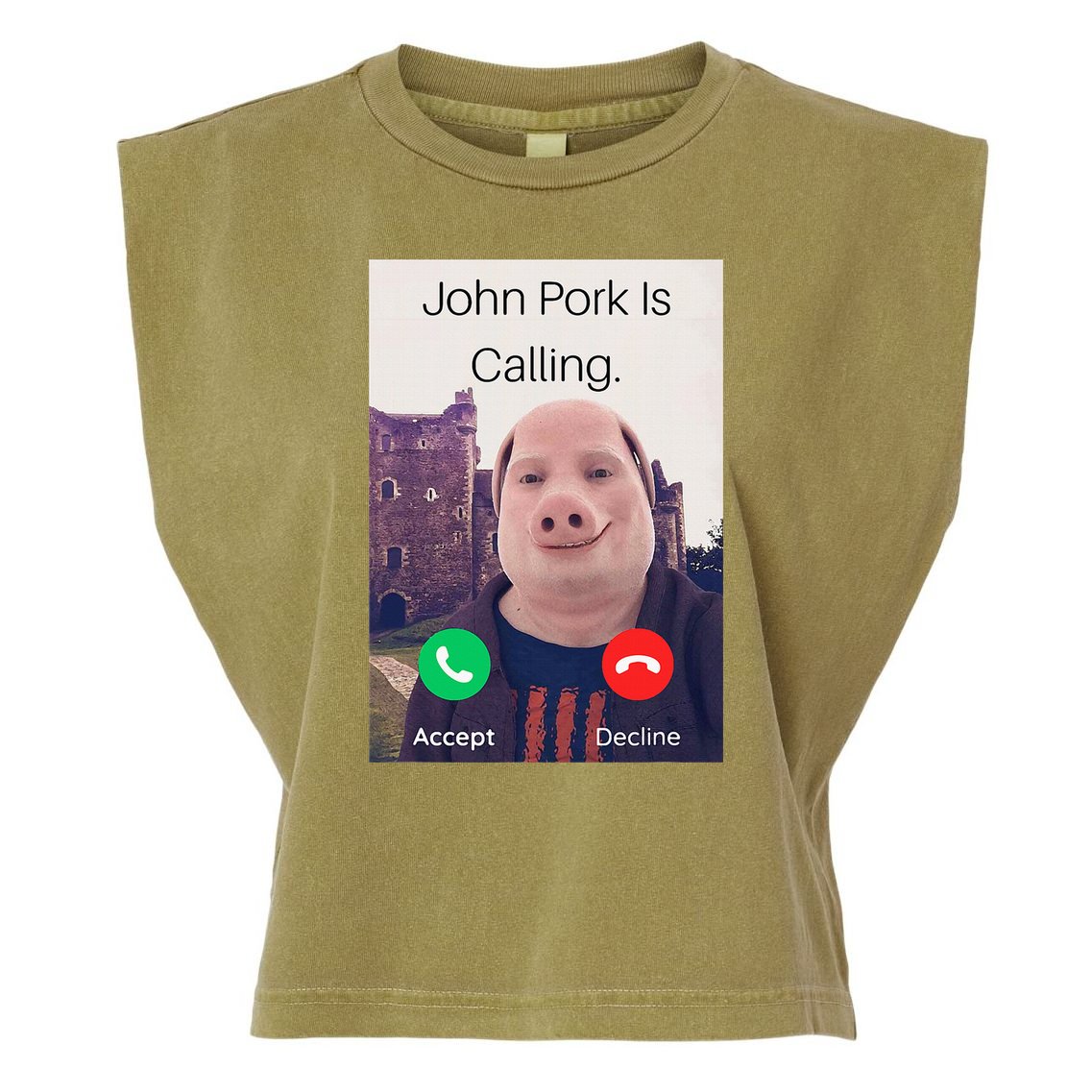 John Pork Is Calling Fuuny Answer Call Phone  Garment-Dyed Women's Muscle Tee