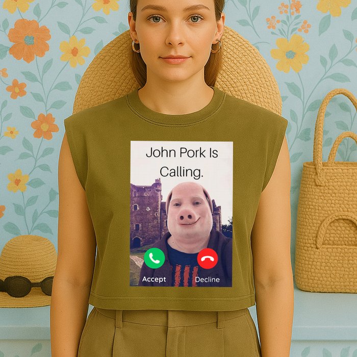John Pork Is Calling Fuuny Answer Call Phone  Garment-Dyed Women's Muscle Tee