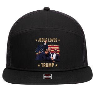 Jesus Loves Trump 2024 Donald Trump Rally 2024 Fist 7 Panel Mesh Trucker Snapback Hat