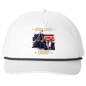 Jesus Loves Trump 2024 Donald Trump Rally 2024 Fist Snapback Five-Panel Rope Hat