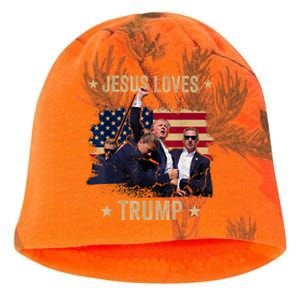 Jesus Loves Trump 2024 Donald Trump Rally 2024 Fist Kati - Camo Knit Beanie