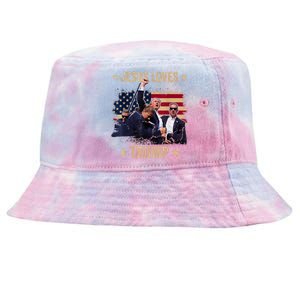 Jesus Loves Trump 2024 Donald Trump Rally 2024 Fist Tie-Dyed Bucket Hat