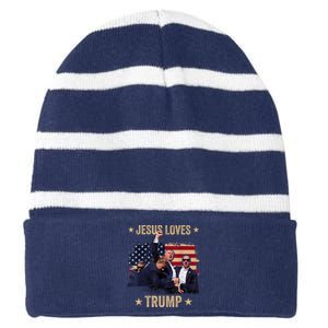 Jesus Loves Trump 2024 Donald Trump Rally 2024 Fist Striped Beanie with Solid Band