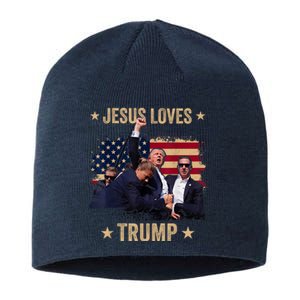 Jesus Loves Trump 2024 Donald Trump Rally 2024 Fist Sustainable Beanie