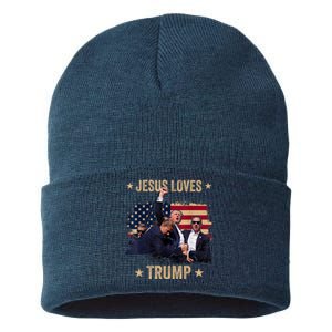 Jesus Loves Trump 2024 Donald Trump Rally 2024 Fist Sustainable Knit Beanie