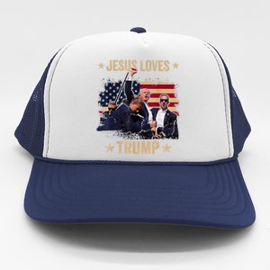 Jesus Loves Trump 2024 Donald Trump Rally 2024 Fist Trucker Hat