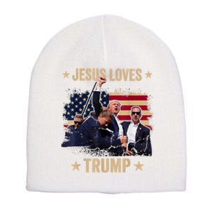 Jesus Loves Trump 2024 Donald Trump Rally 2024 Fist Short Acrylic Beanie