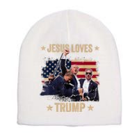 Jesus Loves Trump 2024 Donald Trump Rally 2024 Fist Short Acrylic Beanie