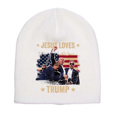 Jesus Loves Trump 2024 Donald Trump Rally 2024 Fist Short Acrylic Beanie