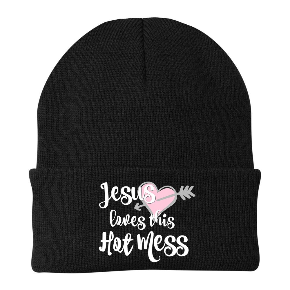 Jesus Loves This Hot Mess Funny Beanie