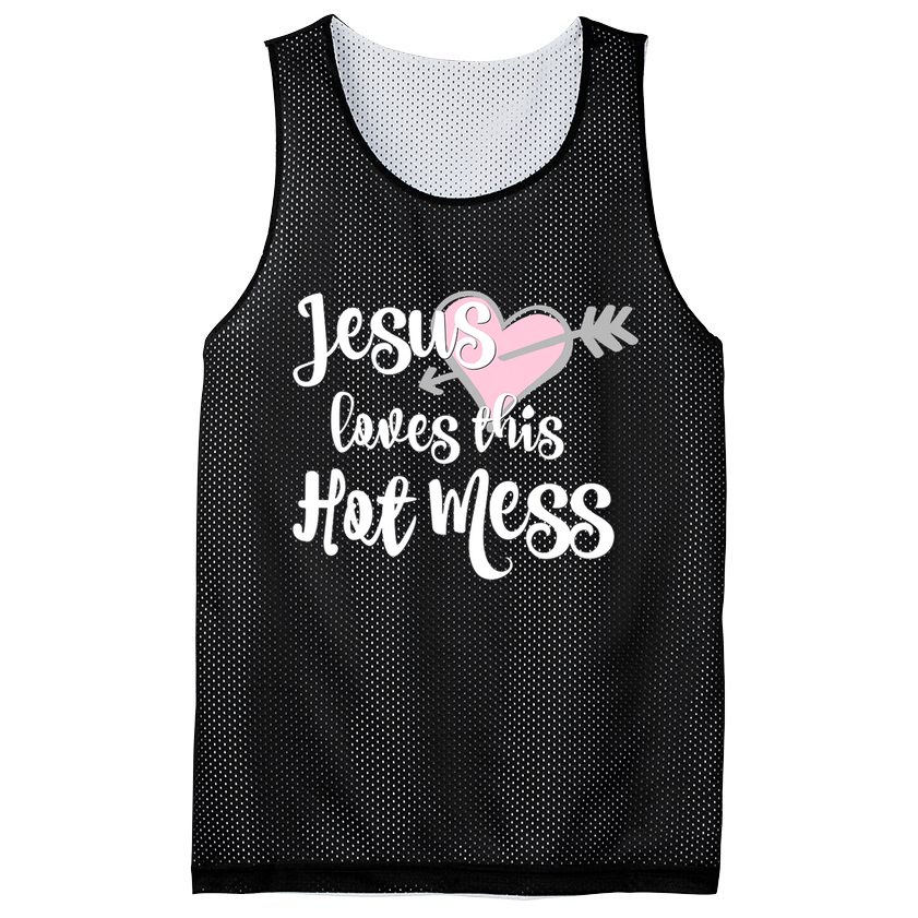 Jesus Loves This Hot Mess Funny Mesh Reversible Basketball Jersey Tank