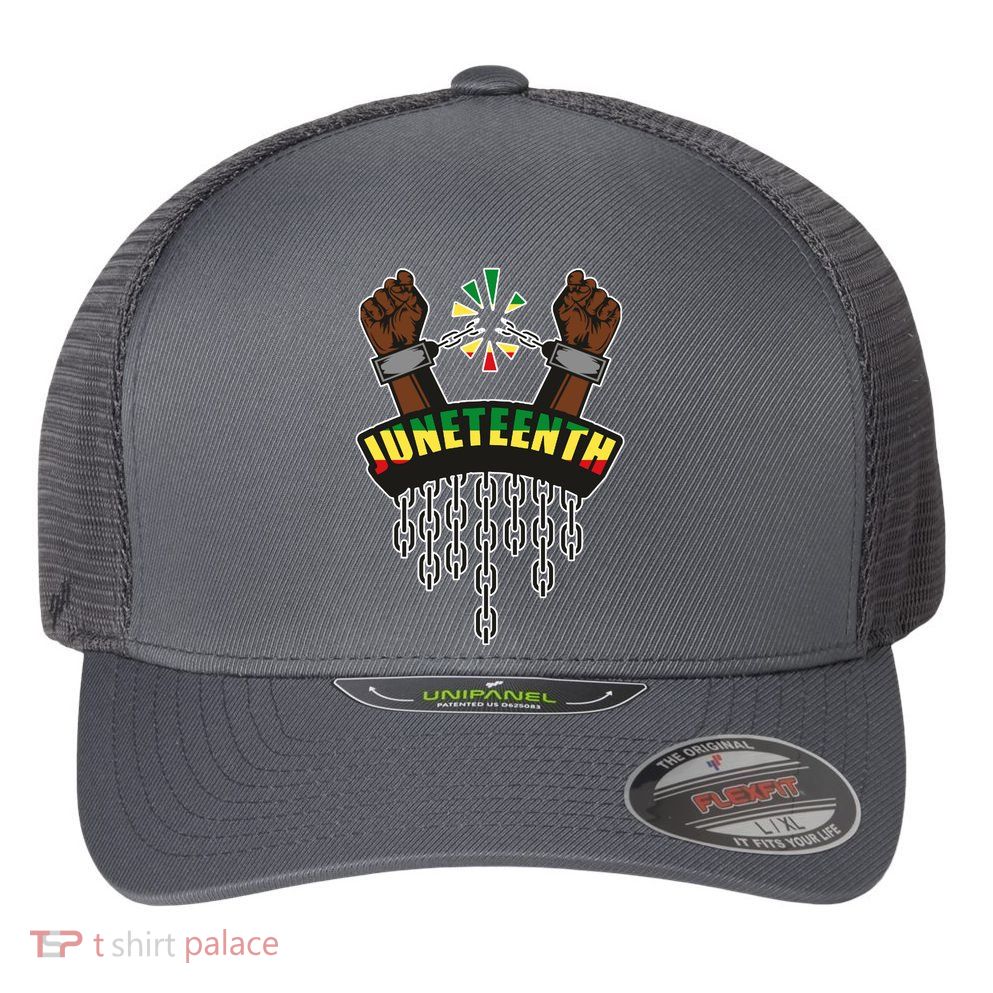 Juneteenth Locked Up Hands Freedom Flexfit Unipanel Trucker Cap