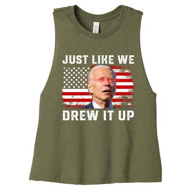 Just Like We Drew It Up Funny Sarcastic Joe Biden Women's Racerback Cropped Tank