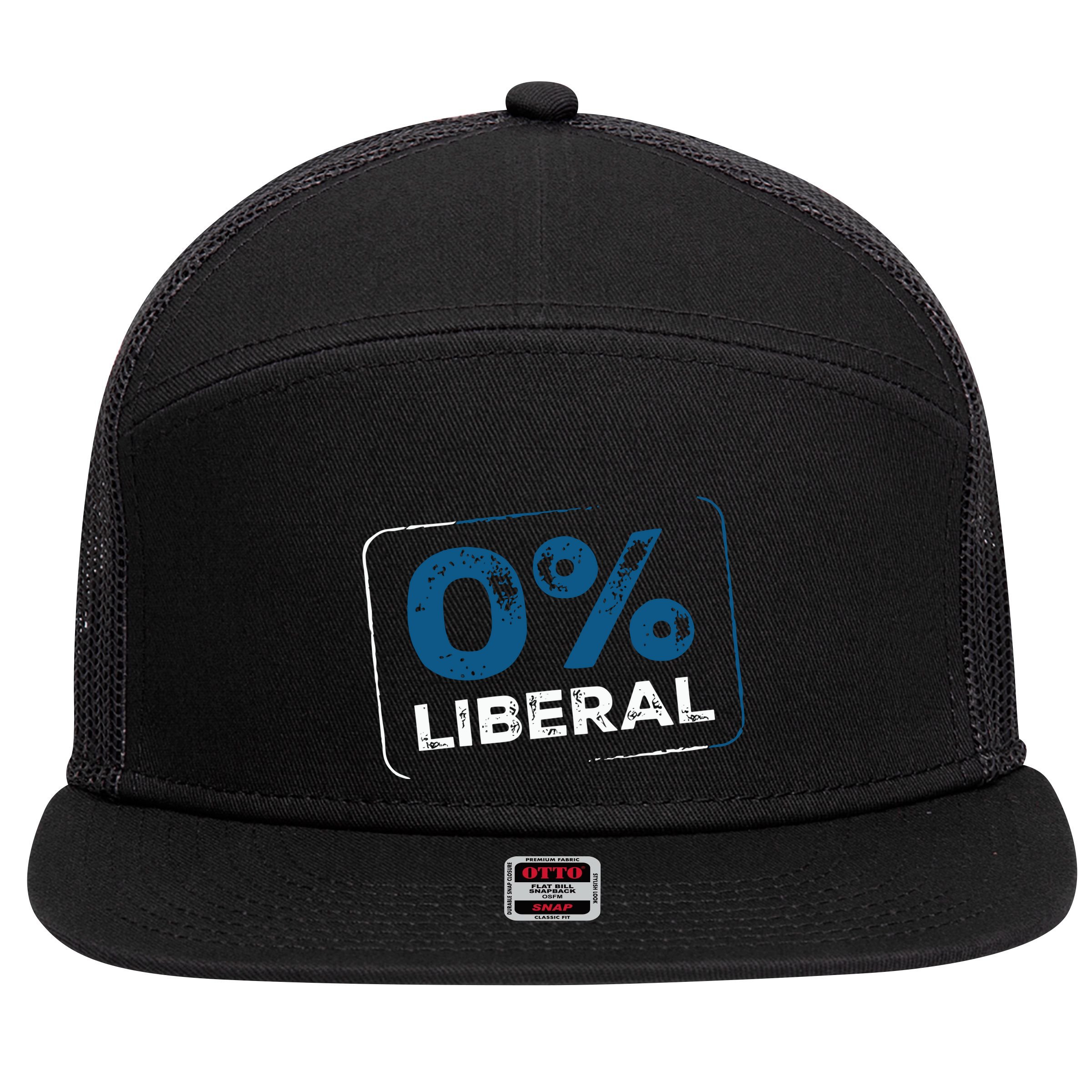Wearing 0% Liberal 7 Panel Mesh Trucker Snapback Hat