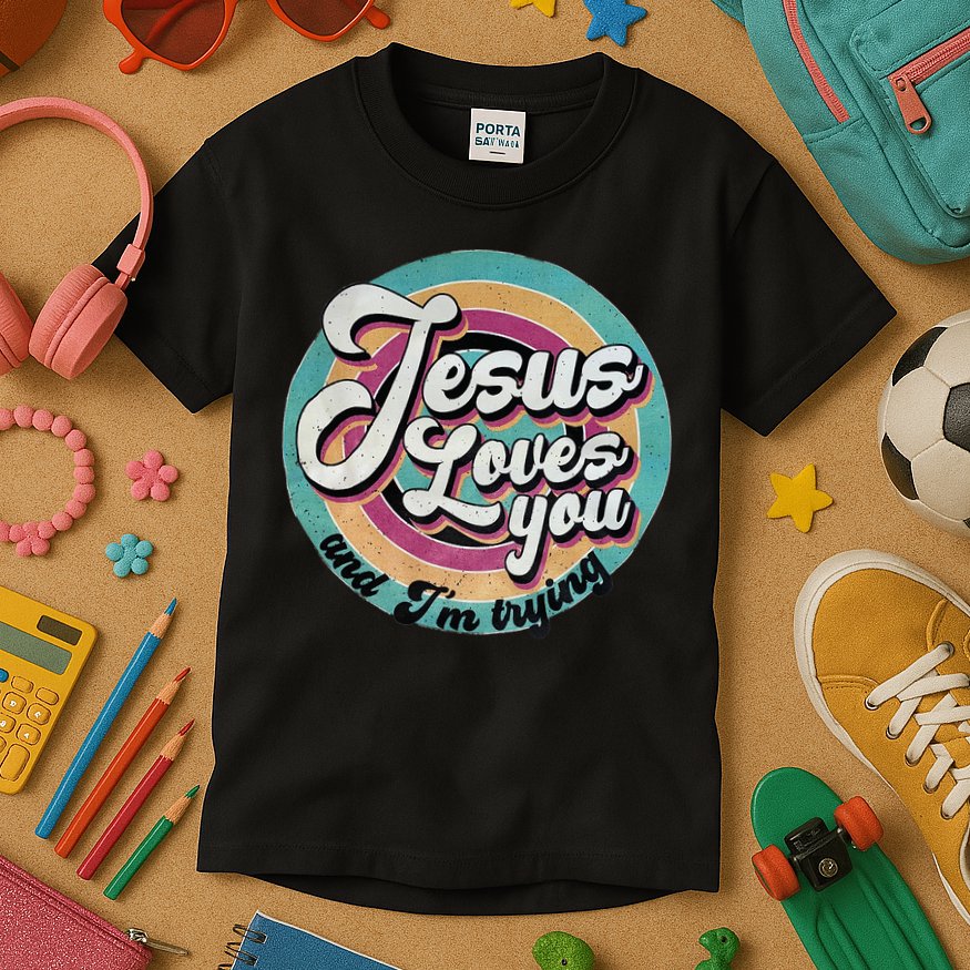 Jesus Loves You And Im Trying Kids T-Shirt