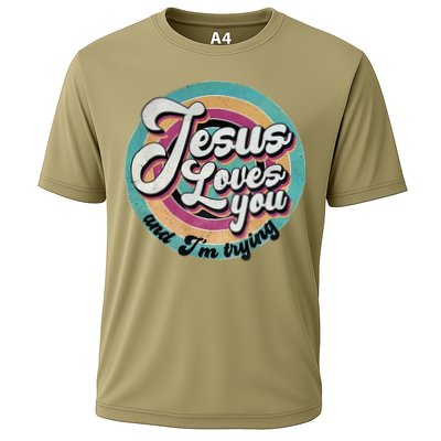 Jesus Loves You And Im Trying Cooling Performance Crew T-Shirt