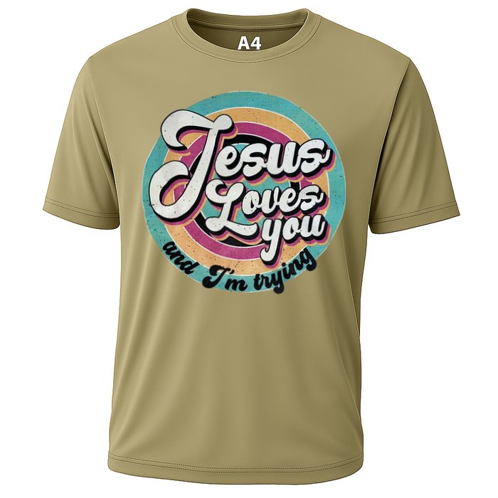 Jesus Loves You And Im Trying Cooling Performance Crew T-Shirt