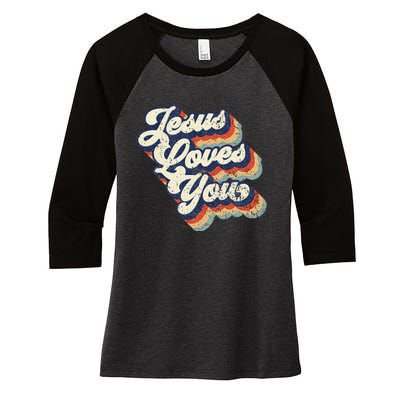 Jesus Loves You Women's Tri-Blend 3/4-Sleeve Raglan Shirt