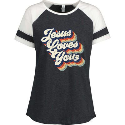 Jesus Loves You Enza Ladies Jersey Colorblock Tee