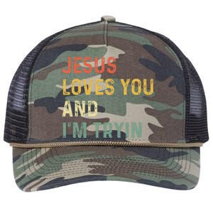 Jesus Loves You And IM Tryin Funny Christian Retro Rope Trucker Hat Cap