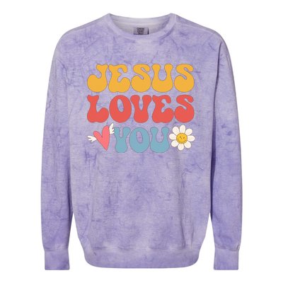 Jesus Loves You Retro Vintage Style Graphic Design Colorblast Crewneck Sweatshirt