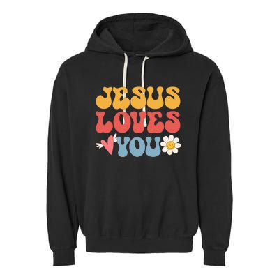 Jesus Loves You Retro Vintage Style Graphic Design Garment-Dyed Fleece Hoodie