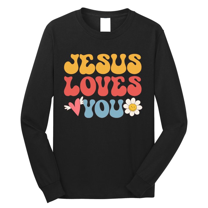 Jesus Loves You Retro Vintage Style Graphic Design Long Sleeve Shirt