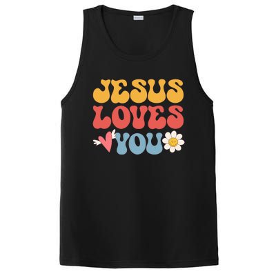 Jesus Loves You Retro Vintage Style Graphic Design PosiCharge Competitor Tank