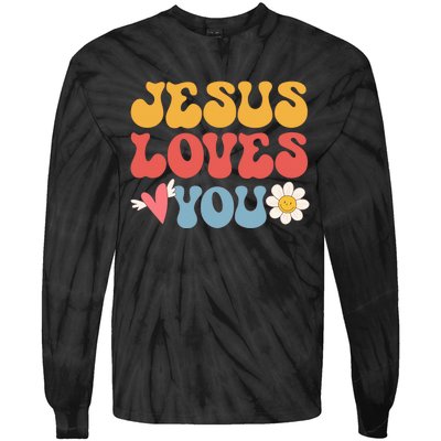 Jesus Loves You Retro Vintage Style Graphic Design Tie-Dye Long Sleeve Shirt