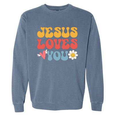 Jesus Loves You Retro Vintage Style Graphic Design Garment-Dyed Sweatshirt